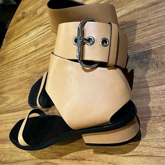 Celine Paris Women’s Designer Tan Leather Ankle Buckle Sandals Luxury Low Heel - Picture 4 of 11